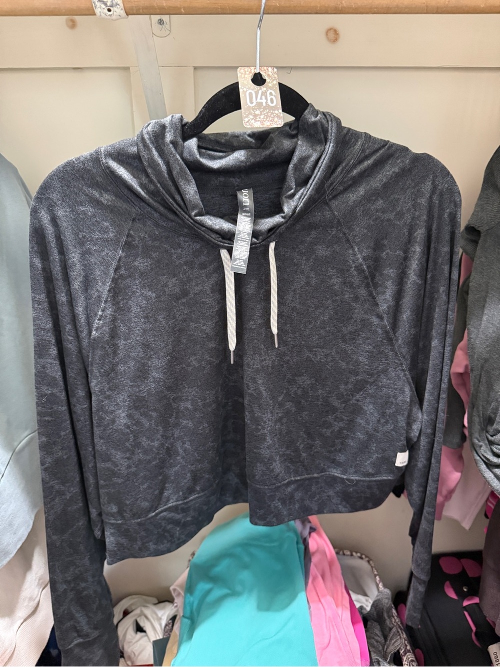 046 Vuori Charcoal Gray Cowl Neck Cropped Sweater
